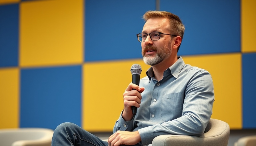 Casually dressed speaker at a Fair Project WordPress conference.