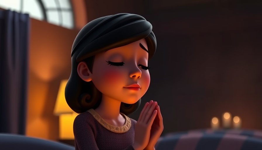 Praying woman seeking God's power and miracles, animated style.
