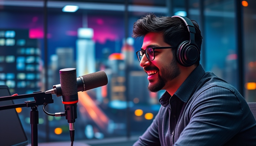 Scaling AI Successfully: Professional speaker in neon-themed podcast.