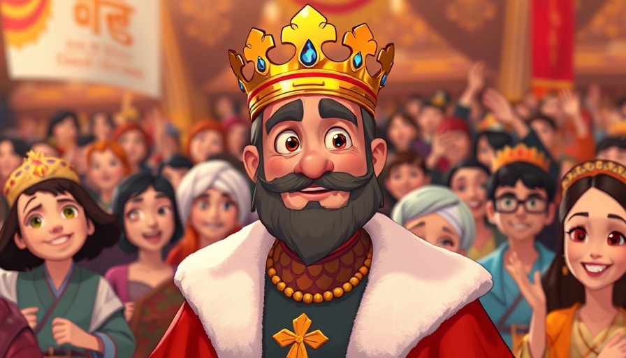 Animated Solomon crowned as king, surrounded by people.