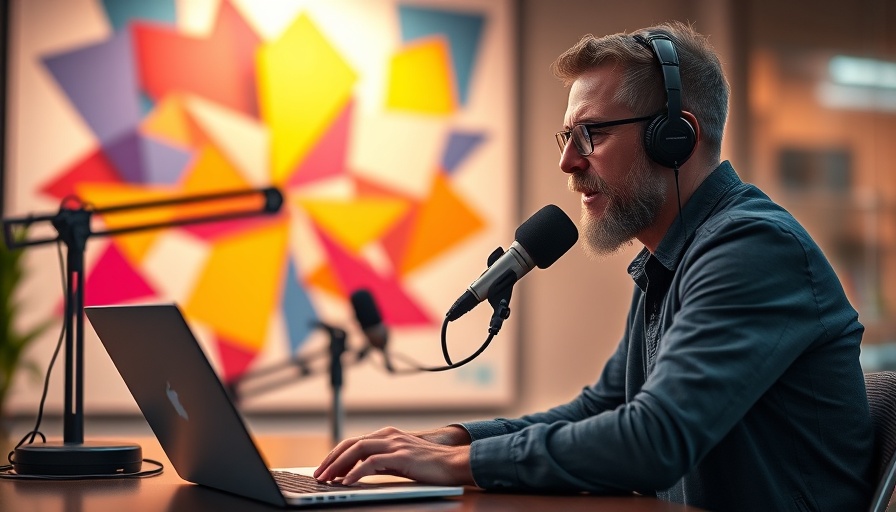 Podcast setting with a speaker discussing engagement, scaling AI effectively.