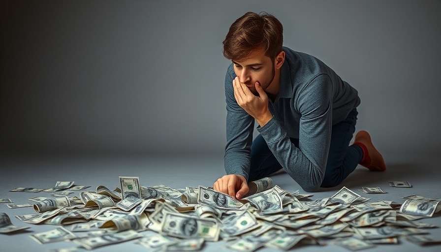 God and Money SDA Community: Person kneeling over money contemplating its spiritual value.