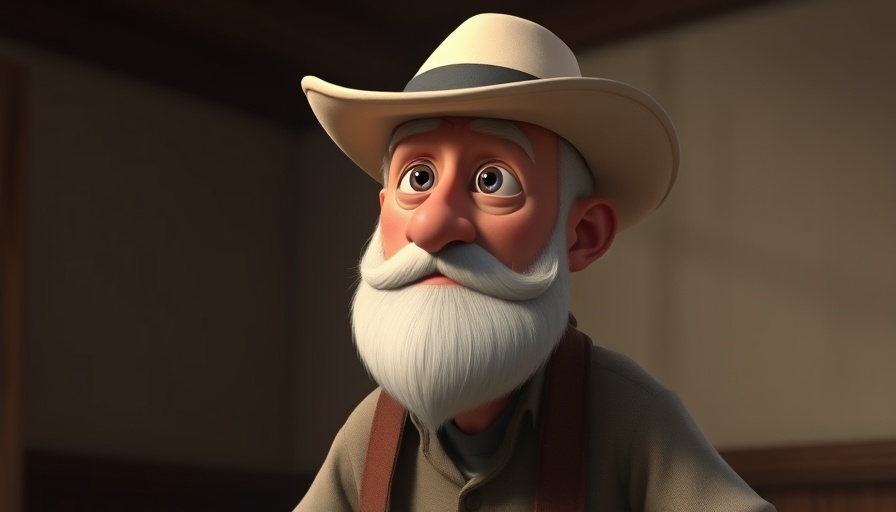 Animated father figure from the Bible in 3D Pixar style, contemplative expression.