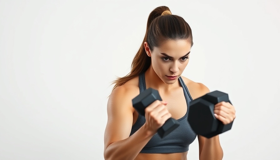 Upper Body Pure Strength Routine, woman demonstrates dumbbell exercise.