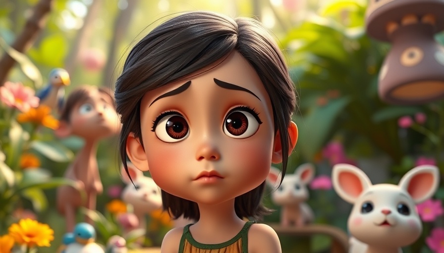 God created us in His image: thoughtful animated girl in 3D garden.