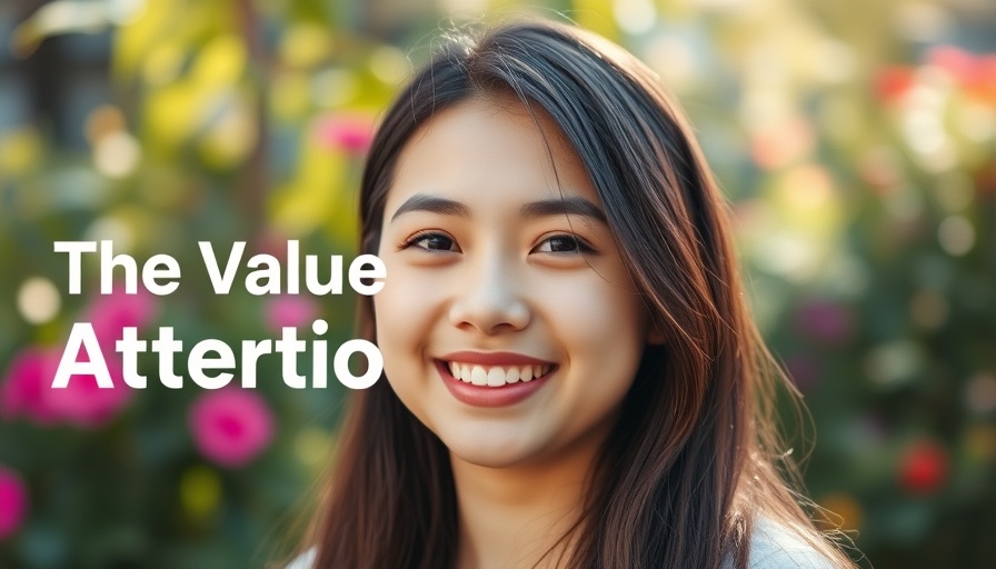 Portrait with text 'The Value of Your Attention', bright and engaging.