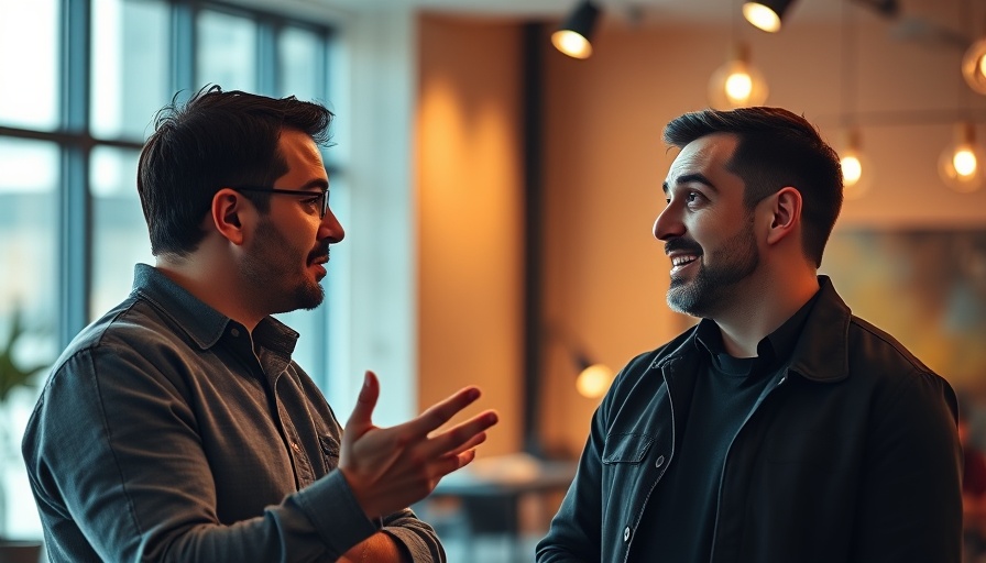 Engaged conversation between two men in a studio setting.
