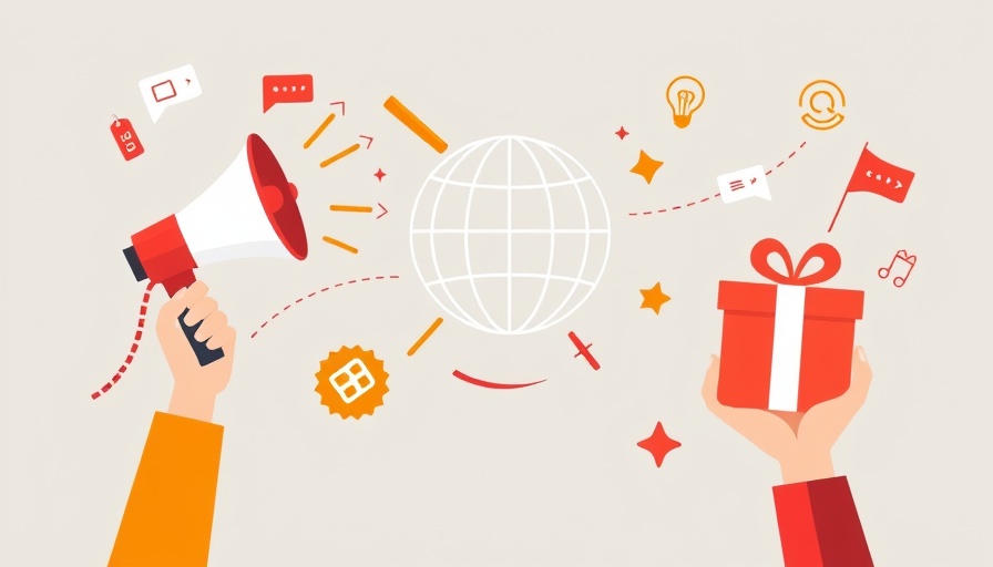 Modern marketing collage with hands, sales tags, and icons.