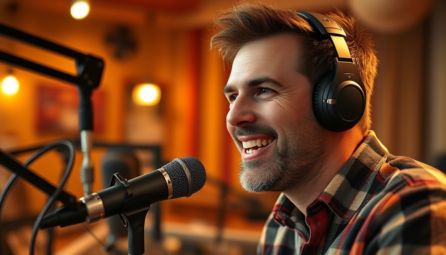 Man speaking into microphone during podcast on data maturity model.