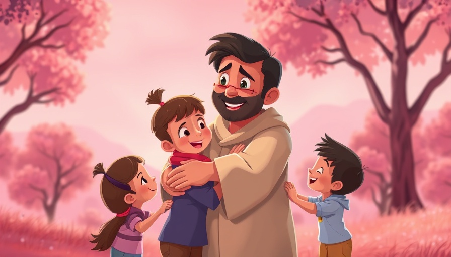 God loves you so much, animated scene of figure with children.