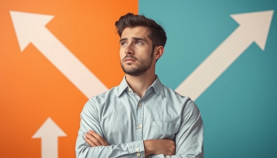 Businessman at crossroads choosing between demand generation vs lead generation.