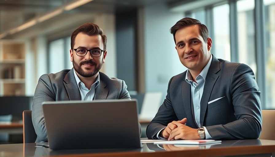 Confident men discussing AI Master Prompt Business Strategy in an office.
