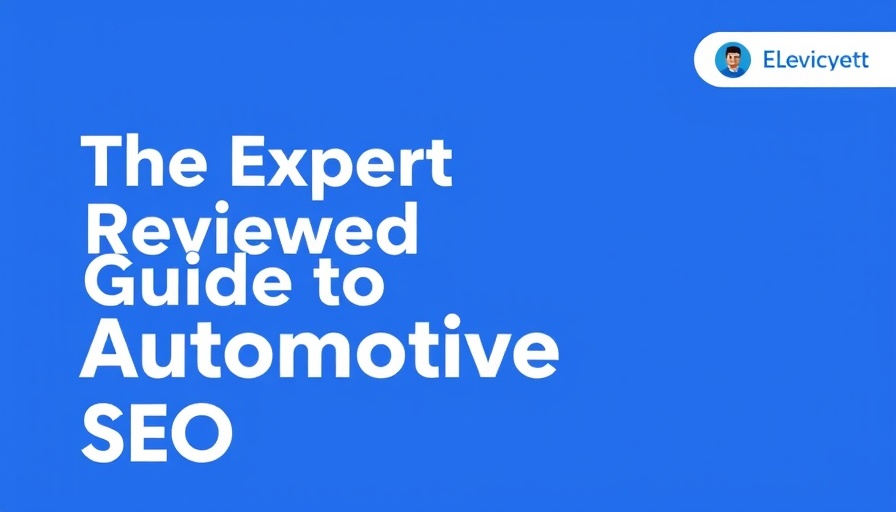 Automotive SEO guide header with bold text and solid blue background.