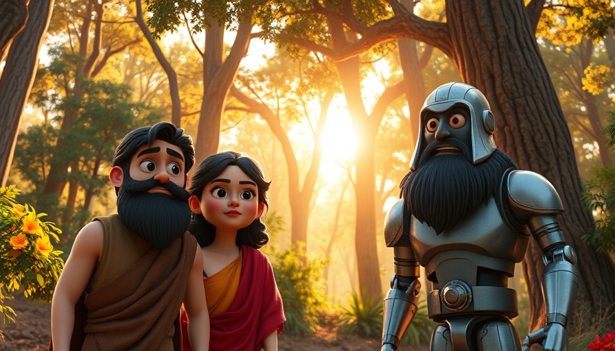 Animated scene of following God in a forest setting, vibrant cartoon style.