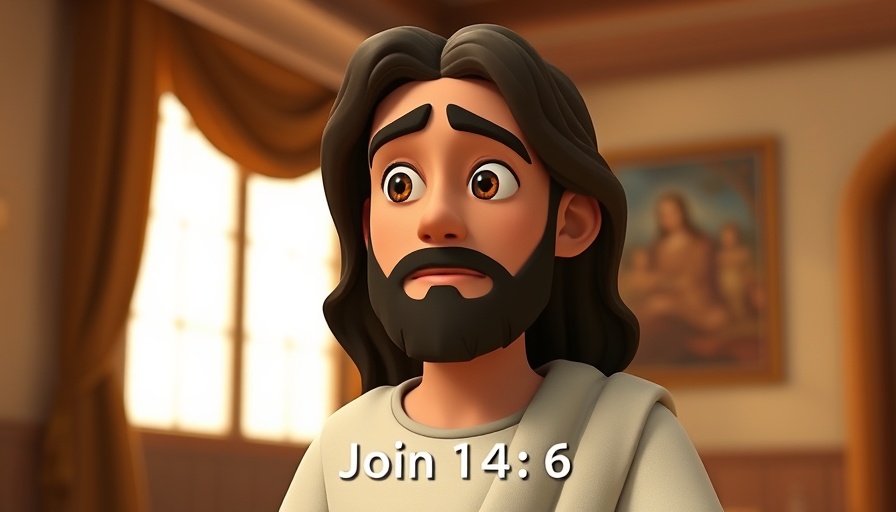 3D animated Jesus quoting John 14:6, 'Jesus is the only way to Heaven'.