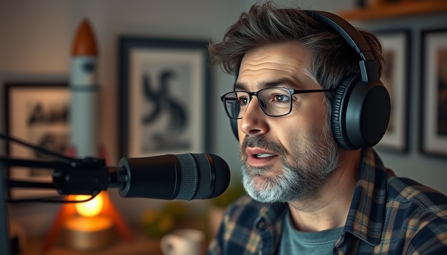 Middle-aged man discussing AI's role with a microphone and headphones.
