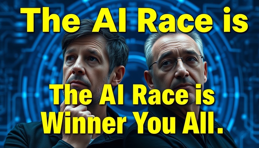 Race for Digital Super Intelligence: Serious men in AI-themed imagery.