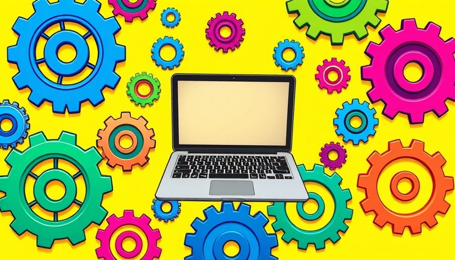 Vibrant laptop with colorful gears concept for Google June 2025 Core Update.