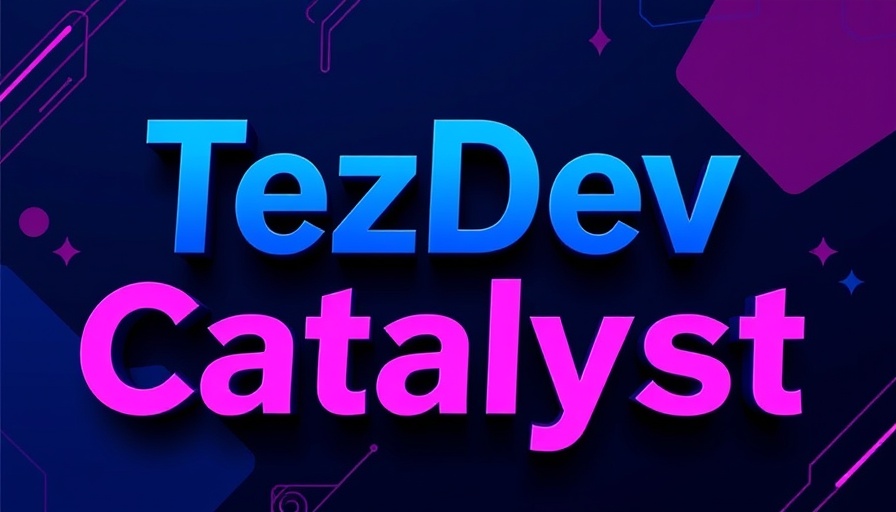Tezos TezDev 2025 visual with bold branding and patterns.