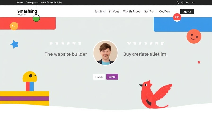 Modern website builder WordPress featured on Smashing Magazine with playful design.