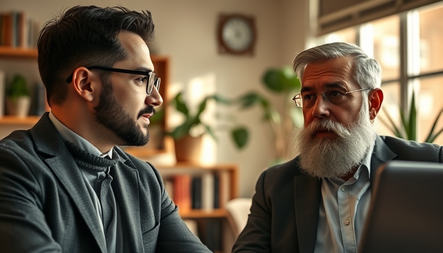 Two men discussing AI on a video call, professional setting.