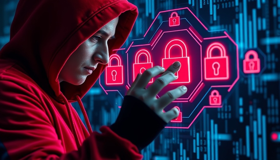 Cybersecurity concept with hacker in red hoodie and digital locks, symbolizing DDoS attacks competitors.
