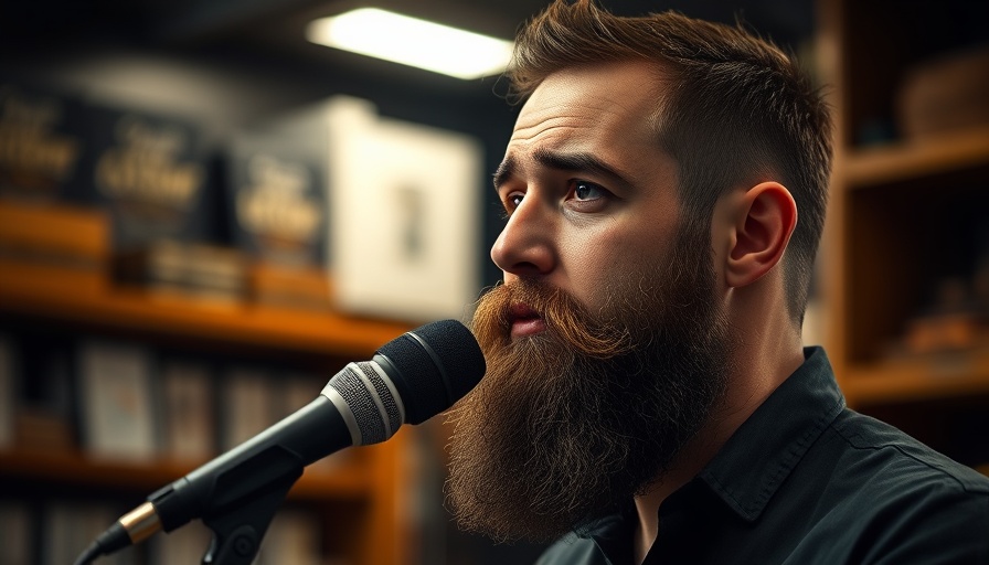 Bearded man sharing insights on programming in a dark setting.