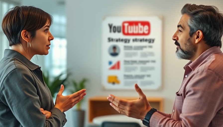 Engaged discussion with YouTube strategy poster in the background.
