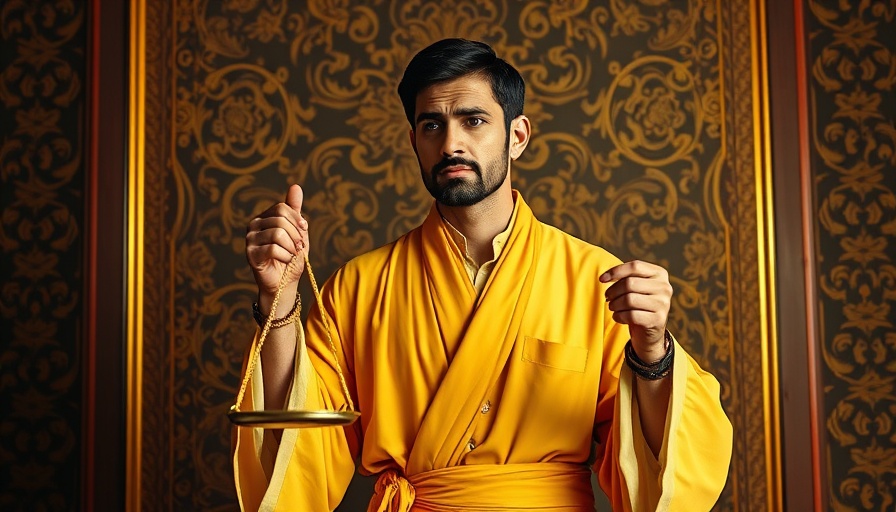 Understanding prophecy in context: man in robe with scales, dramatic scene.