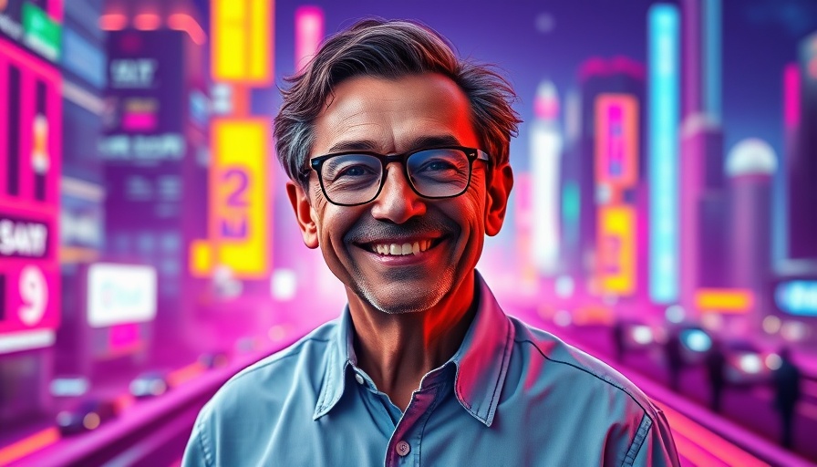 Bitcoin's Rise in Finance: Futuristic design with man and cityscape.