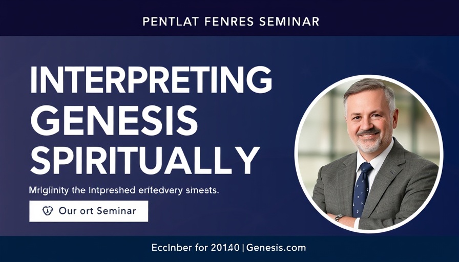 Promotional banner for spiritual seminar on interpreting Genesis.