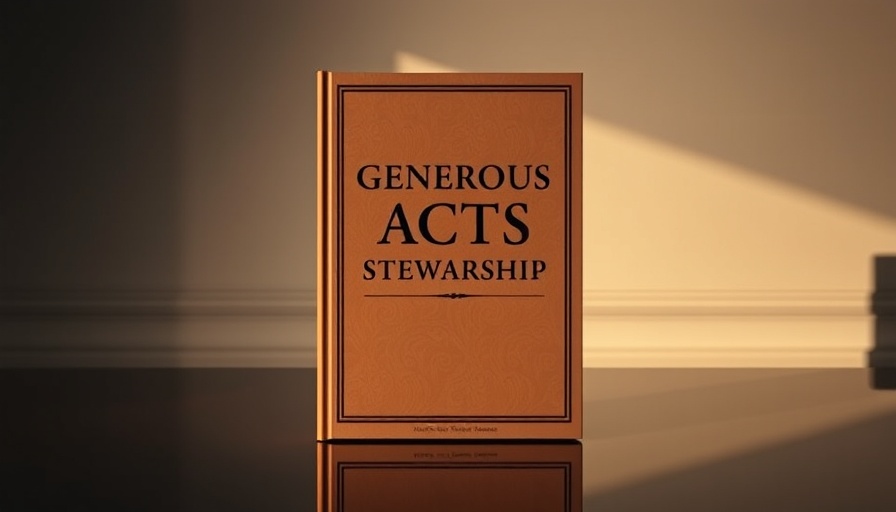 Elegant cover of 'Generous Acts Stewardship' book with reflective lighting.