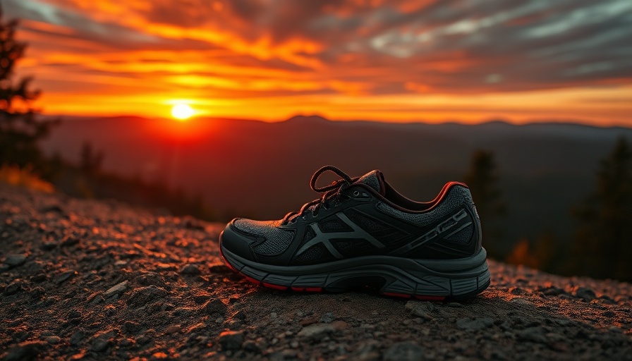Worn running shoes on a fiery sunset landscape for End Times Preparations
