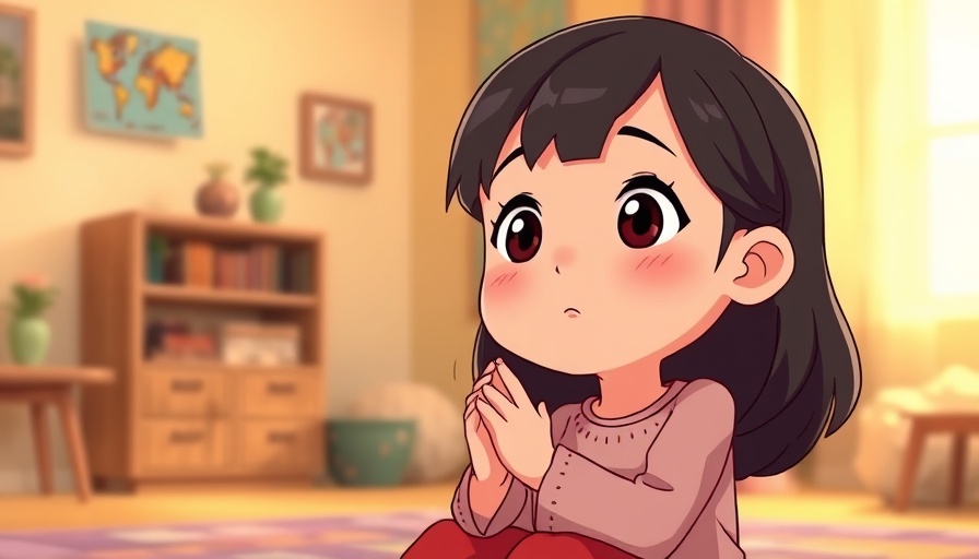 Animated girl in prayer, future is in God's hands, warm setting.