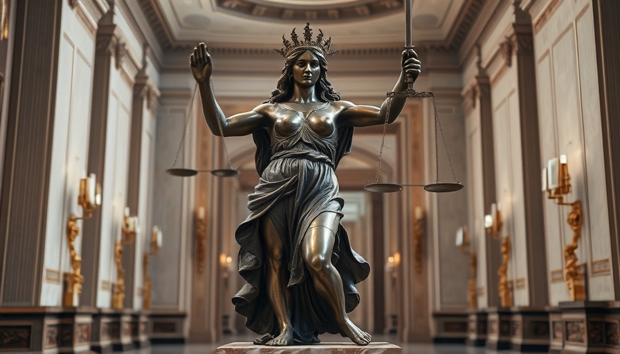 Greek-style bronze sculpture depicting faith and justice