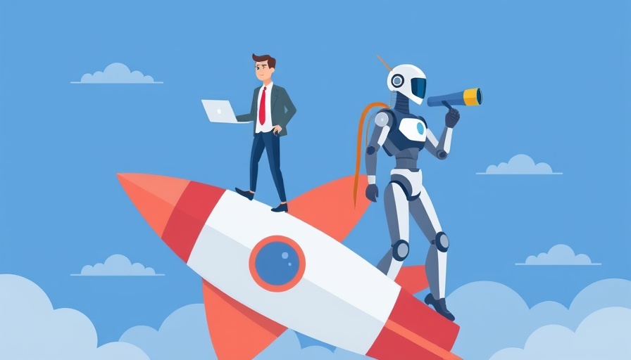 Illustration of differences in ChatGPT and Google AIO answers with man and robot on rocket