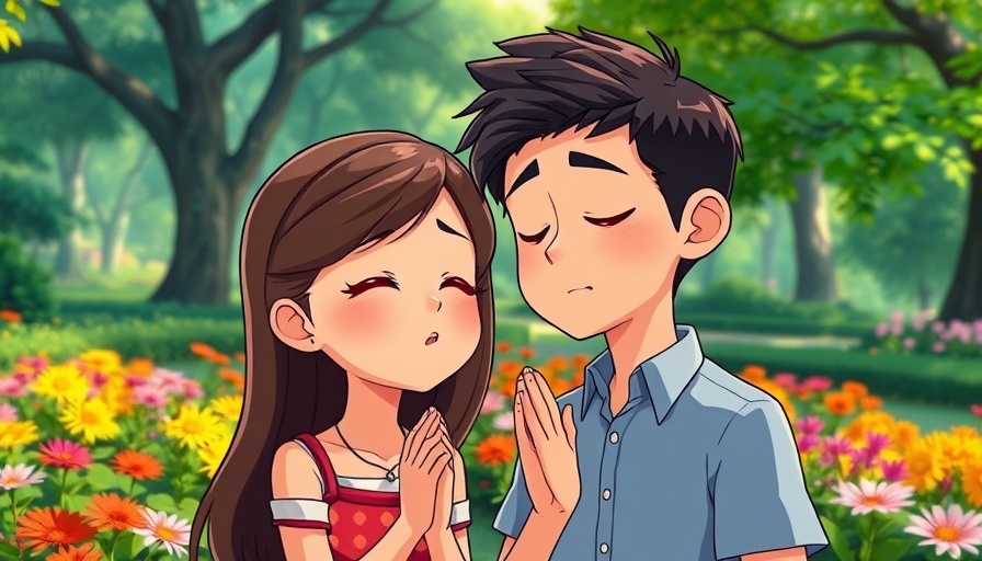 Superbook Back-to-School pack: Animated couple praying in a park.