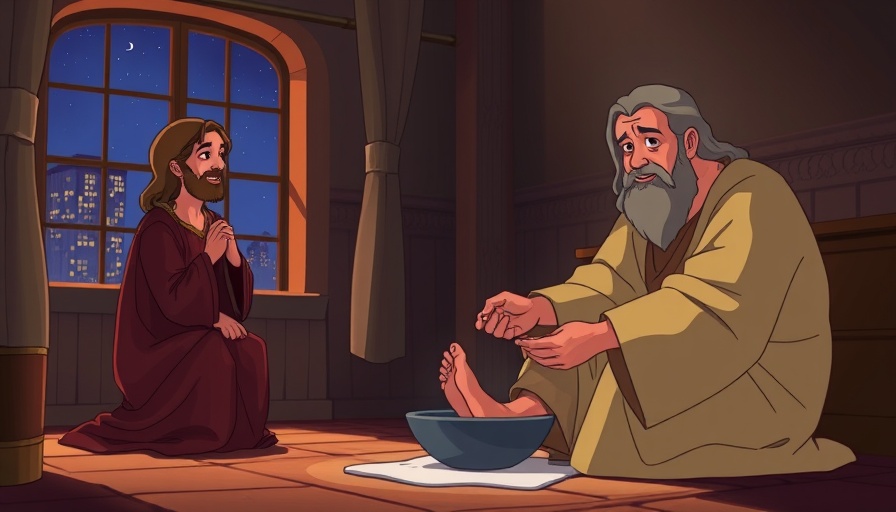 Animated scene depicting humble service in the SDA community setting.
