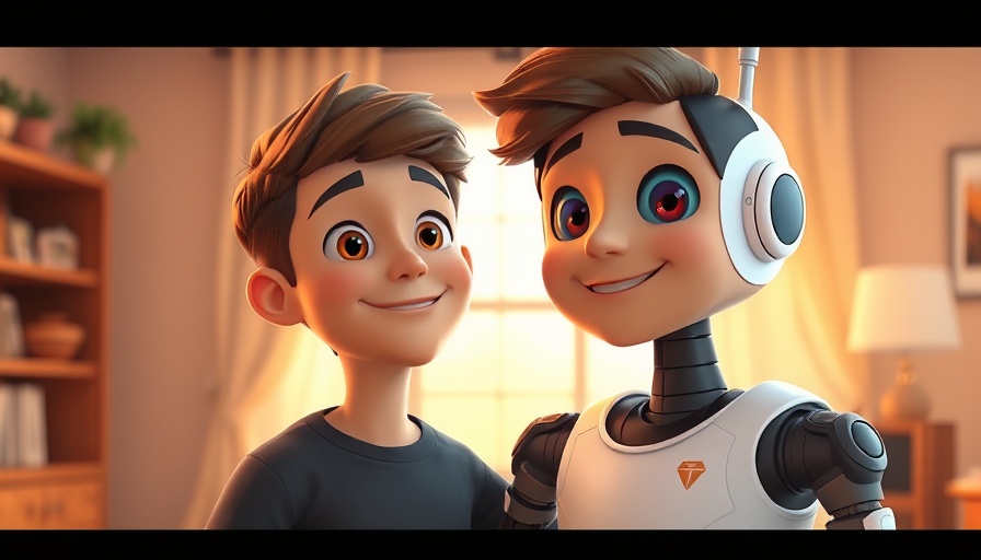 Cartoon man with robot showing strength to face challenges.