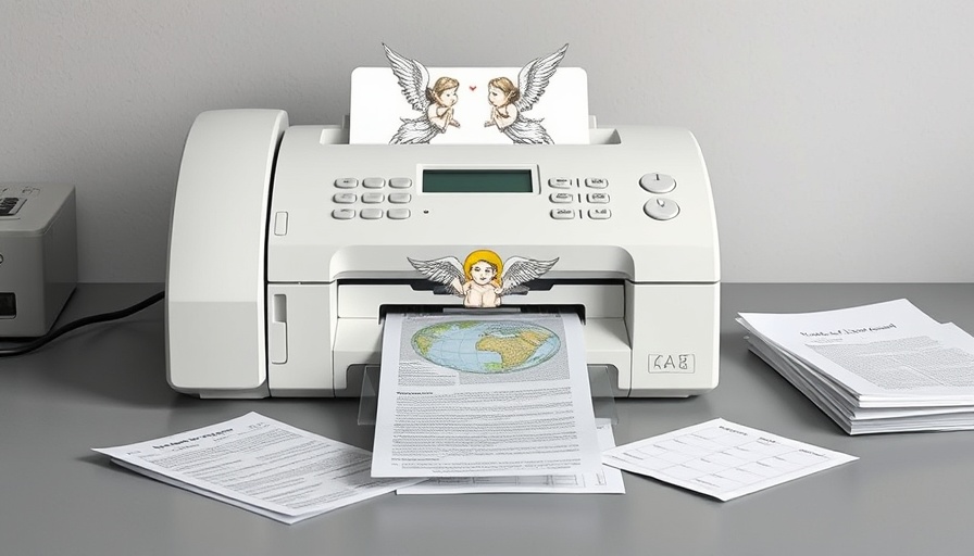 Three Angels' message fax plan with photorealistic office setup.