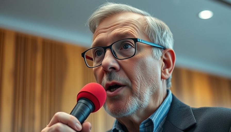 Mature man discussing America's AI Plan indoors with a microphone.