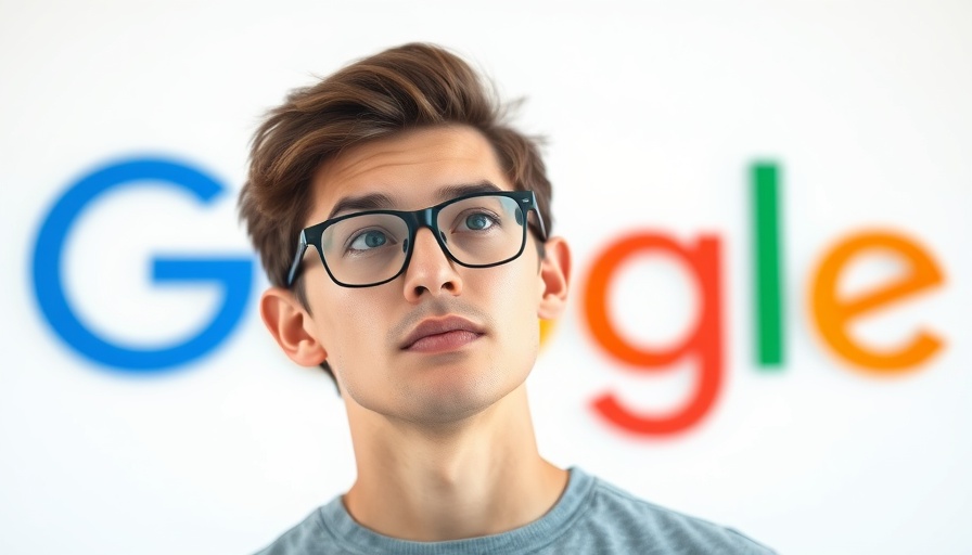 Man pondering in front of Google logo, concept of URL shortening