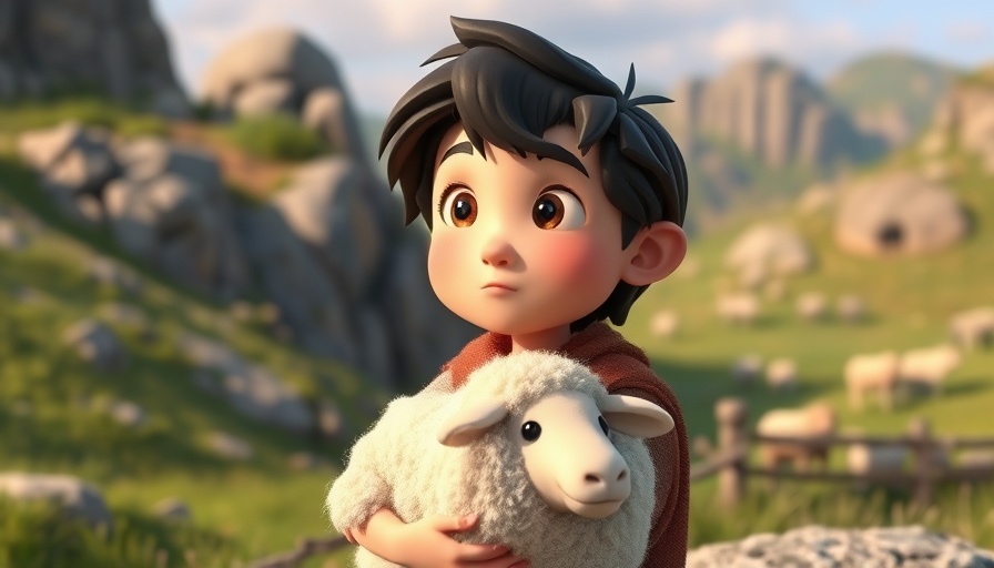Gideon's Test of Fleece animated scene, character holds fleece.