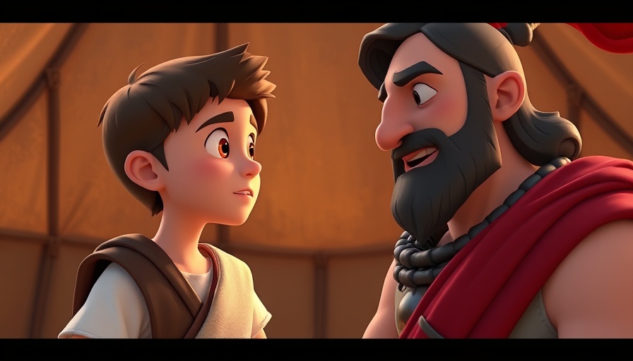 Superbook scene with young David showing strength and courage.