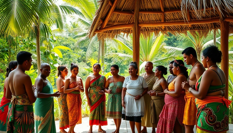 Community gathering in a tropical setting for lifestyle health programs in Papua New Guinea.