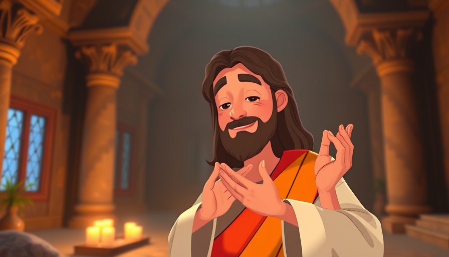 Gentle animated Jesus in a peaceful, warm setting.