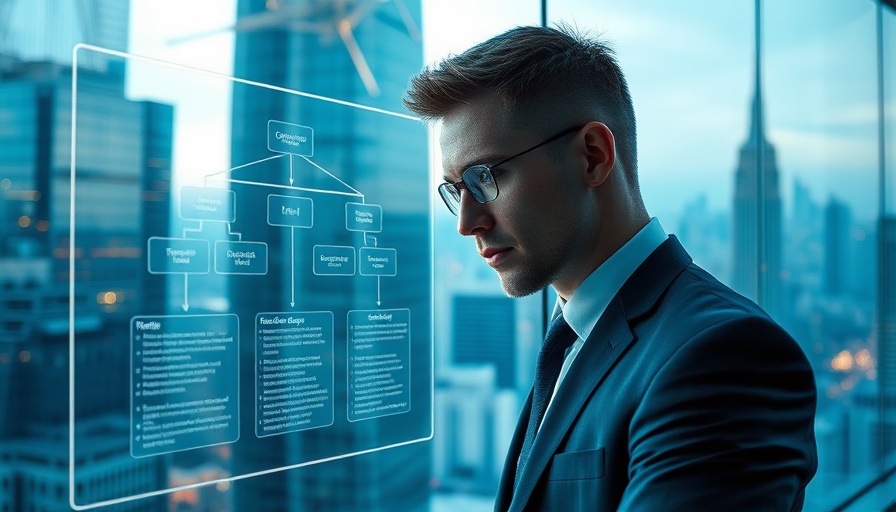 Man examining digital organizational chart for effective SEO organizational structure.
