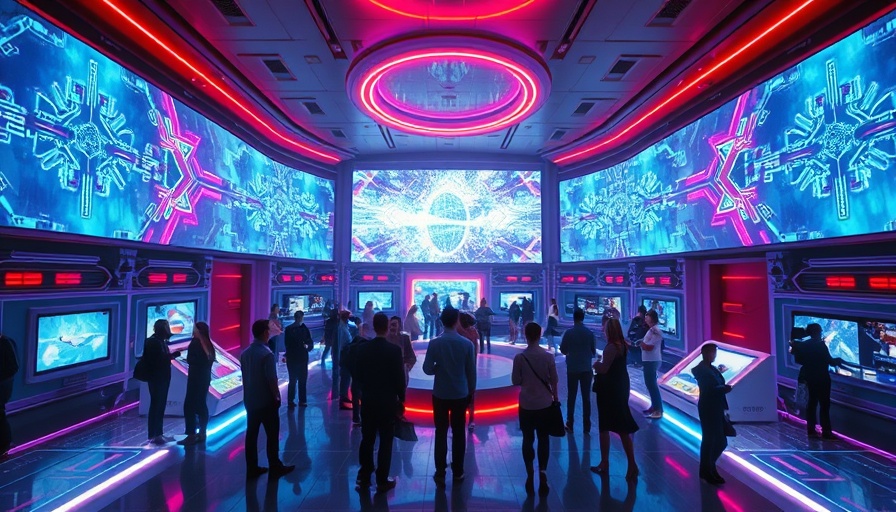 Futuristic display of AI technology impact, vibrant holographic screens.