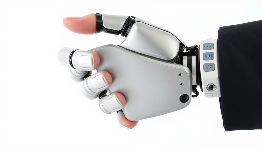Robotic and human handshake symbolizing AI Marketing Co-Pilot.