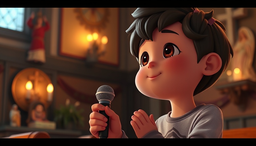 Animated character praying earnestly, representing sharing the good news in the SDA community.